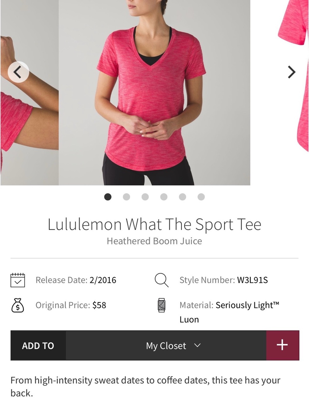 Lululemon athletica V‑Neck Short Sleeve Tee - Heathered Pink- Size 8